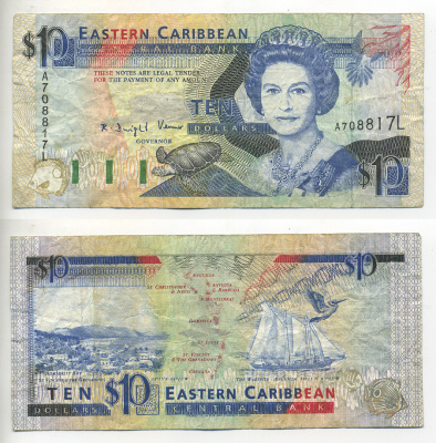 Восточно-Карибские штаты 10 долларов 1993 А Pick 27а бумага 7548-40-2