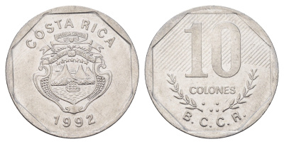 Коста-Рика 10 колонов 1992 KM 215.1 нержавеющая сталь 183-956