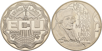 Нидерланды 10 экю 1991 Эразм Роттердамский медно-никель UNC 1066-4-35