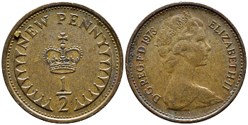Великобритания 1/2 пенни 1973 Елизавета II (1952-2022) KM 914, Spink 4239 бронза 4392-468