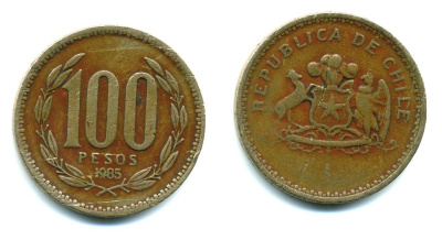 ЧИЛИ 100 ПЕСО 1985 ГЕНЕРАЛ БЕРНАРДО О ХИГГИНС KM 226.1 алюминевая бронза 35-646