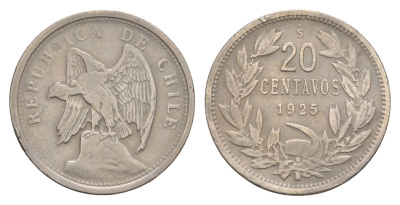 Чили 20 сентаво 1925 KM 167 медно-никель 4656-152