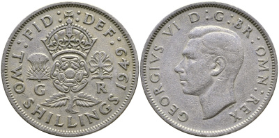Великобритания 2 шиллинга (флорин) 1949 Георг VI (1936-1952) KM 878, Spink 4107 медно-никель 4168-421