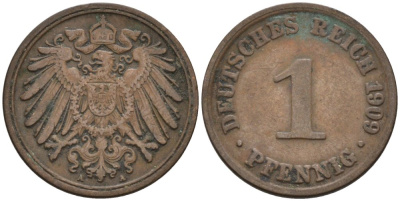Германия 1 пфенниг 1909 A KM 10, J. 10 медь 4576-114