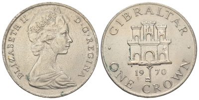 Гибралтар 1 крона 1970 Елизавета II (1952-2022), старый замок KM 4 медно-никель 1087-9-45