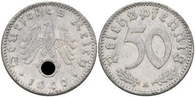 Германия 50 рейхспфеннигов 1940 А KM 96, J. 372 алюминий 4586-221