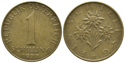 Австрия 1 шиллинг 1977 KM 2886 алюминиевая бронза 4606-931