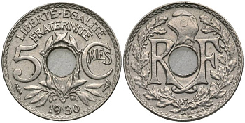 ФРАНЦИЯ 5 САНТИМОВ 1930 ТИП LINDAUER, PETIT MODULE KM 875, LE FRANC 122.13 медно-никель 4549-1234