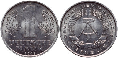 ГДР 1 МАРКА 1963 А KM 13 алюминий UNC 1523-213