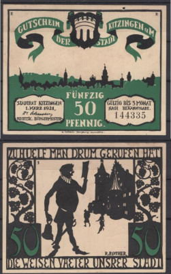 Китцинген 50 пфеннигов 1921 Grabowski 702.1-3.1 бумага UNC (пресс) 8601-18-3-2