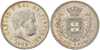 Португалия 500 реалов 1908 Карлуш I (1889-1908) KM 535 серебро 4512-721