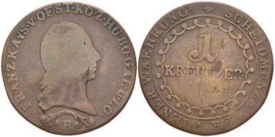АВСТРИЯ 1 КРЕЙЦЕР 1812 В, ФРАНЦ II (1792-1835) KM 2112 медь 202-154
