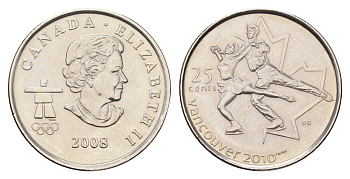 Канада 25 центов 2008 XXI зимние Олимпийские Игры, Ванкувер 2010 - Фигурное катание KM 766 сталь плакированная никелем UNC 4678-1156