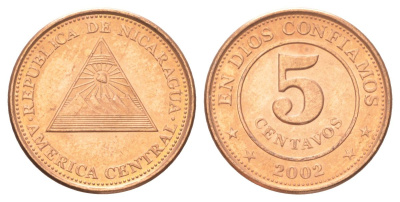 Никарагуа 5 сентаво 2002 KM 97 сталь плакированная медью UNC 4625-225