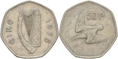 Ирландия 50 пенсов 1975 вальдшнеп KM 24 медно-никель 4144-1046