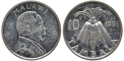 Малави 10 тамбала 1995 кукуруза KM 27 никелированная сталь 4163-1217