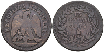 Мексика 1 сентаво 1874 Мо KM 391.6 медь 4586-432