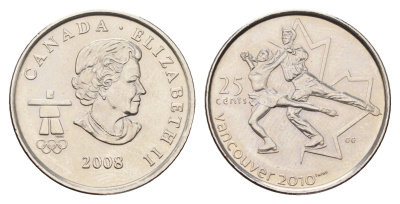 Канада 25 центов 2008 XXI зимние Олимпийские Игры, Ванкувер 2010 - Фигурное катание KM 766 сталь плакированная никелем UNC 4678-1156
