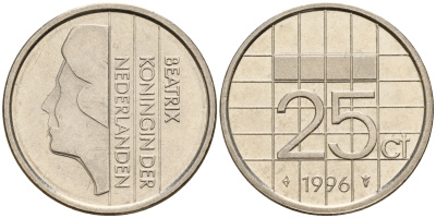 Нидерланды 25 центов 1996 Беатрикс (1980-2013) KM 204 никель    4598-325