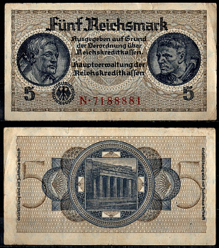 Германия 5 рейхсмарок ND (1940-1945) Pick R138 a бумага 8621-40-3-2