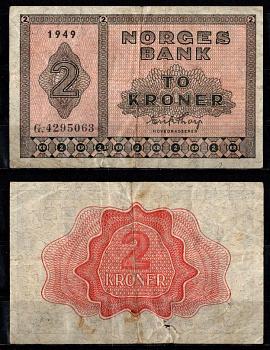 Норвегия 2 кроны 1949 Pick 16 b бумага 7457-29-2-1