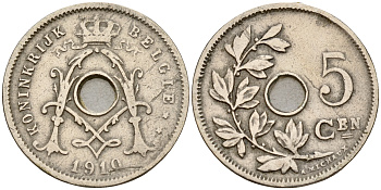 Бельгия 5 сантимов 1910 Belgen KM 67 медно-никель    4598-852
