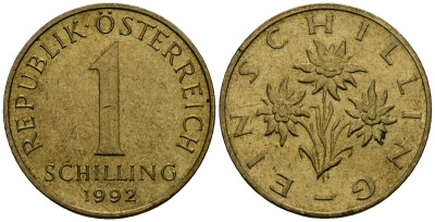 Австрия 1 шиллинг 1992 KM 2886 алюминиевая бронза 4167-1156