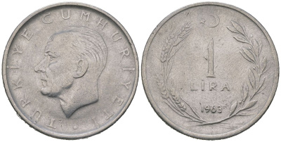 Турция 1 лира 1963 Мустафа Кемаль Ататюрк KM 889a.1 нержавеющая сталь 4620-553
