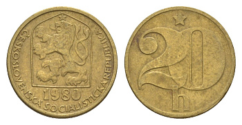 Чехословакия 20 геллеров 1980 KM 74 латунь 4632-454