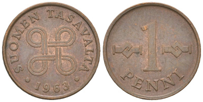 Финляндия 1 пенни 1963 KM 44 медь 4617-1135