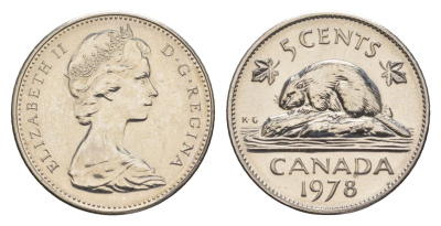 Канада 5 центов 1978 Елизавета II (1952-2022), бобр KM 60.1 никель PROOF-LIKE (BU) 4630-949