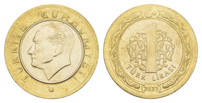 Турция 1 лира 2023 Кемаль Ататюрк KM 1244 биметалл UNC 4650-512