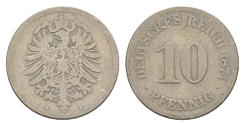 Германия 10 пфеннигов 1874 A, Вильгельм I (1871-1888) KM 4, J. 4 медно-никель 4640-169