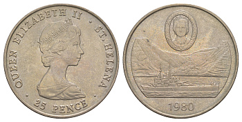 Остров Святой Елены 25 пенсов 1980 80 лет со дня рождения Королевы Матери KM 8 медно-никель BU 4537-921