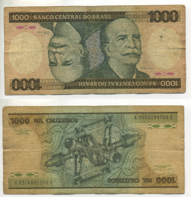 Бразилия 1000 крузейро 1985 барон Риу-Бранку, подпись 22 Pick 201с бумага 6266-43-1-1