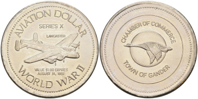 Канада, Гандер жетон 1991 1 авиационный доллар, lancaster никель 4590-832