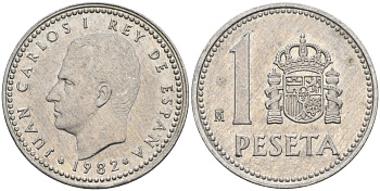 Испания 1 песета 1982 M, Хуан Карлос I (1975-2014) KM 821 алюминий 4401-443