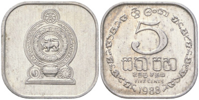 Шри-Ланка 5 центов 1988 KM 139a алюминий aUNC 4614-936