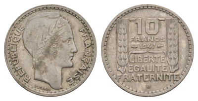 Франция 10 франков 1947 B KM 908.1 медно-никель    4660-244