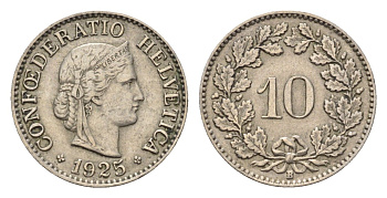 Швейцария 10 раппенов 1925 KM 27 медно-никель 4685-239