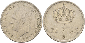 Испания 25 песет 1982 Хуан Карлос I (1975-2014) KM 824 медно-никель 4551-1012