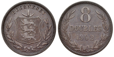 Гернси 8 даблов (дублей) 1902  KM 7 бронза    4117-546