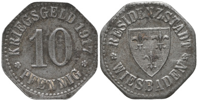 Висбаден 10 пфеннигов 1917 Funck 601.1, Men18 34104.1 железо 100-856