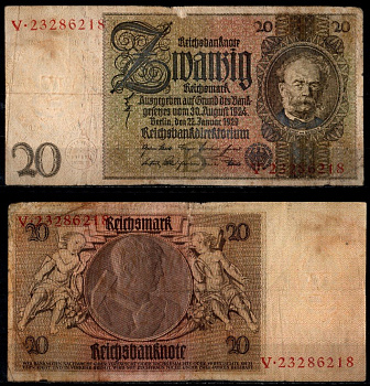 Германия 20 рейхсмарок 1929 Pick 181 бумага 8616-51-2-1