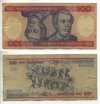 БРАЗИЛИЯ 100 КРУЗЕЙРО 1981 ПОДПИСЬ 20, ГЕРЦОГ КАКСИАС Pick 198a бумага 6266-40-1-2