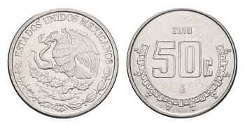 Мексика 50 сентаво 2010 Mo KM 936 нержавеющая сталь UNC 4636-512
