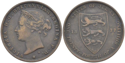 Джерси 1/24 шиллинга 1877 H, Виктория (1837-1901) KM 7 бронза 3996-813