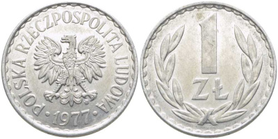 ПОЛЬША 1 ЗЛОТЫЙ 1977 MW KM 49.1 алюминий 113-415