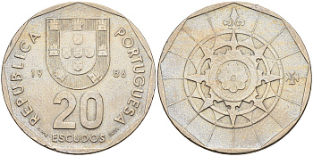 Португалия 20 эскудо 1986 первый год KM 634 медно-никель    4161-843