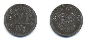 АПОЛЬДА 10 ПФЕННИГОВ 1918 НОТГЕЛЬД, ЗЕМЛЯ ТЮРИНГИЯ, РАЙОН ВЕЙМАР железо 29-246